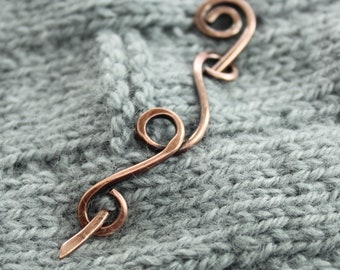 Copper vine shawl pin, Simple cardigan clasp, Small metal shawl pin, Fibula, Minimalist shawl pin, Hair slide, Gift for her