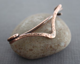 Minimalist chevron shawl pin, Triangle shawl pin, Safety shawl pin, Copper pin, Simple cardigan clip, Knitting accessory, Primitive pin