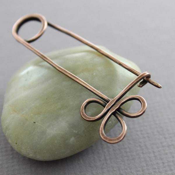 Copper celtic shawl pin, Rectangular shawl pin, Minimalist shawl pin, Copper pin, Simple cardigan clip, Knitting accessory, Fibula