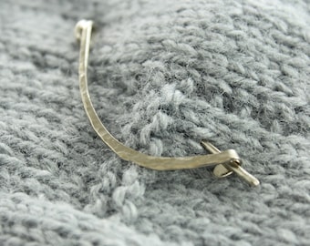 Minimalist German Silver Shawl Pin: Hammered Curve Cardigan Clip