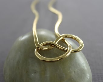 Hammered Brass Hair Fork: Abstract Minimalist Hair Pin