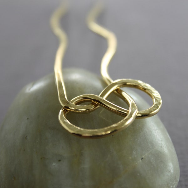 Hammered Brass Hair Fork: Abstract Minimalist Hair Pin