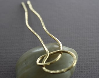 Abstract Golden Brass Hair Fork: Minimalist Hair Pin