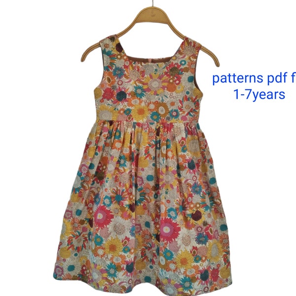 Patrón de costura PDF de vestido de niña adorable - Tallas 1-7 años, patrón de costura de vestido pdf, patrón de vestido de niña, patrón de costura de vestido de niña, coser.