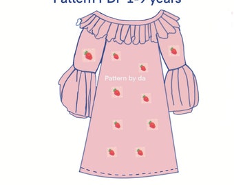 Patrón de costura para vestido de niña: Diseño adorable, tallas 1 a 9 años (patrón PDF)