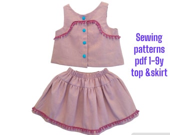 Patrón de costura para top y falda para niñas (PDF, 1-9 años)