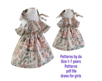 Patrón de costura para vestido de niña: Tallas 1 a 7 años (PDF)