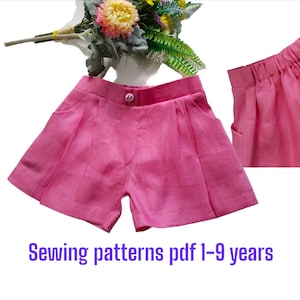 shorts sewing pattern 1-9 years, girl&#39;s shorts sewing pattern, baby shorts sewing pattern, kids shorts sewing pattern, ruffle shorts