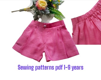Patrón de costura para pantalones cortos con volantes para niña: tallas 1 a 9 años (patrón en PDF)