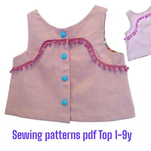 Girls Top PDF Sewing Pattern Sizes 1-9 Y, Cute Top PDF Pattern, Easy Kids Sewing Project