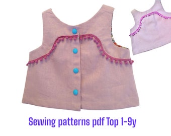 Patrón de costura de blusa para niñas (tallas 1-9 años): Proyecto fácil para niños