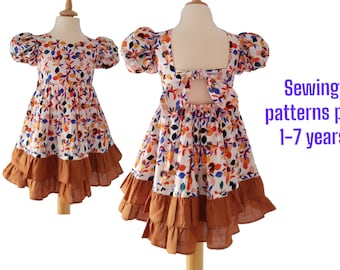 Patrón de vestido para niña (1-7 años): Vestido con volantes (PDF, descarga inmediata)