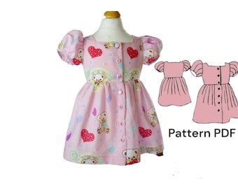 Patrón de costura en PDF para vestido de niña: tallas 1 a 7 años