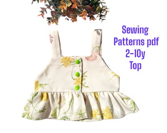 Patrón de costura de blusa para niñas (PDF): Tallas 2-10, Proyecto fácil para niños