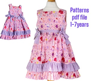 Patrón de costura para vestido con volantes para niñas: Tallas 1 a 7 años (patrón PDF)