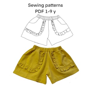 shorts sewing pattern 1-9 years, girl&#39;s shorts sewing pattern, baby shorts sewing pattern, kids shorts sewing pattern, ruffle shorts, sewing