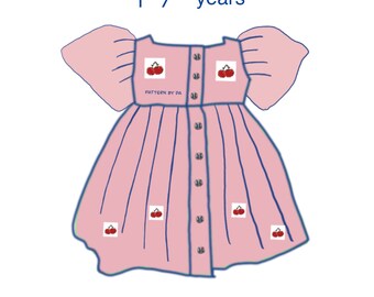 Patrón de costura de vestido para niñas (PDF) - Tallas 1-7 años