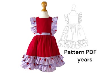 Patrón de costura para vestido con volantes para niñas: Guía fácil en PDF, tallas 1 a 7 años