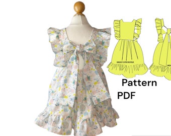Patrón de costura para vestido con volantes para niñas: Tallas 1 a 7 años (PDF)