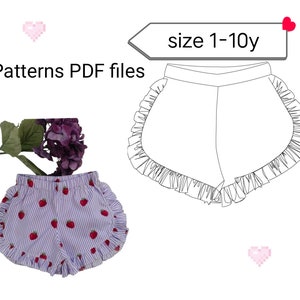 ruffle shorts sewing pattern 1-10 years, girl&#39;s shorts sewing pattern, baby shorts sewing pattern, kids shorts sewing pattern, shorts.