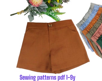 Patrón de costura para pantalones cortos con volantes para niñas, tallas 1 a 9 años (patrón en PDF)