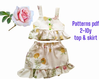 Patrón de costura para top y falda de niña: tallas 2 a 10 años (PDF)