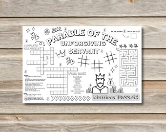 The Parable of the Unforgiving Servant Activity Placemat for Kids Ministry