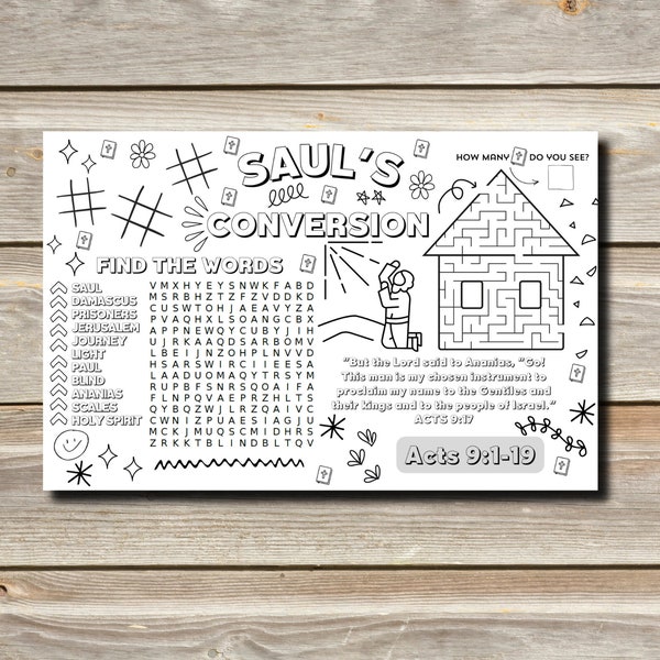 Saul's Conversion Activity Placemat for Kids Ministry