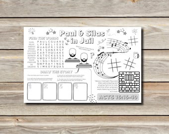 Paul and Silas in Prison Activity Placemat for Kids Ministry