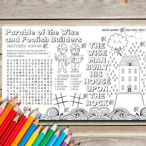 Parable of the Wise and Foolish Builders Activity Placemat