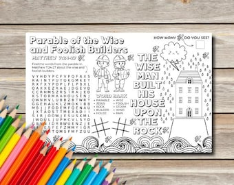 Parable of the Wise and Foolish Builders Activity Placemat
