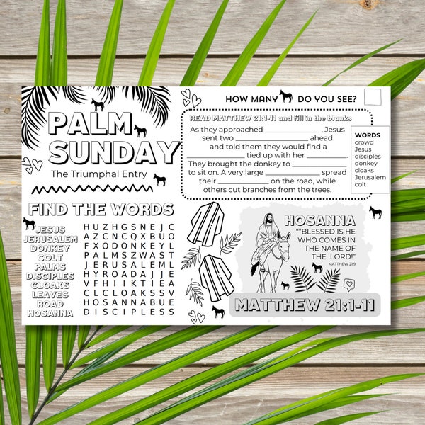 PALM SUNDAY Activity Placemat for Kids Ministry