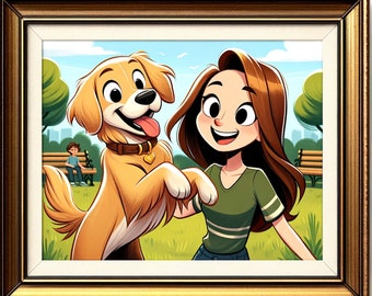 Custom Cartoon Dog Portrait - Digital Pet Caricature - Personalized Pooch Artwork
