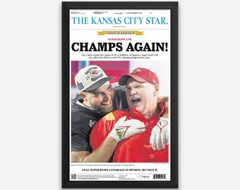 Kansas City Chiefs “CHAMPS AGAIN!” Super Bowl LVII 2023 Champions Framed Commemorative Print