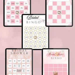 Tarjetas de bingo para despedida de soltera Juego de despedida de soltera en color rosa suave Plantilla de tarjeta de bingo en blanco imprimible Plantilla precargada Bingo de boda
