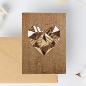 Hart houten kaart, gepersonaliseerde houten wenskaarten voor huwelijksverjaardag, Moederdag houten wenskaart, houten kaart voor Valentijnsdag