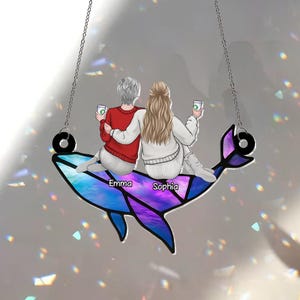Bestie Personalized Window Hanging Suncatcher,Girls Sitting On Suncatcher,Friend keepsake Friendship Gift,Soul Sisters,Best Friends Ornament