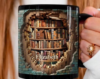 Personalized Bookshelf Coffee Mug: Book Lover Gift