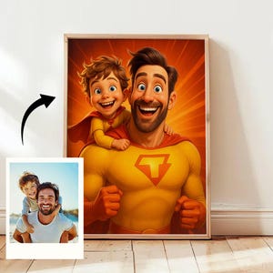 Benutzerdefinierte Super Dad und Kinder Cartoon Portrait, Superheld Karikatur, Super Dad Karikatur, Super Dad Portrait, Papas Geschenk, Vatertagsgeschenk