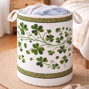 Personalized Shamrock Laundry Basket, Custom Name Hamper, St Patrick's Day Decor
