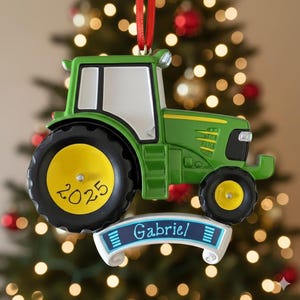 Personalized Green Tractor Ornament, Custom Farmer Gift
