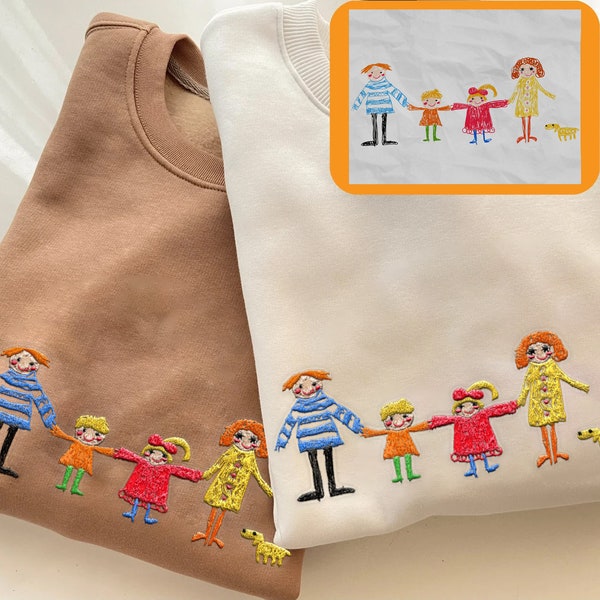 EMBROIDERED Custom Kids Photo Drawing Tshirt Sweatshirt as a Personalized Unique Special Gift for Moms, Dads, Aunts, Sisters