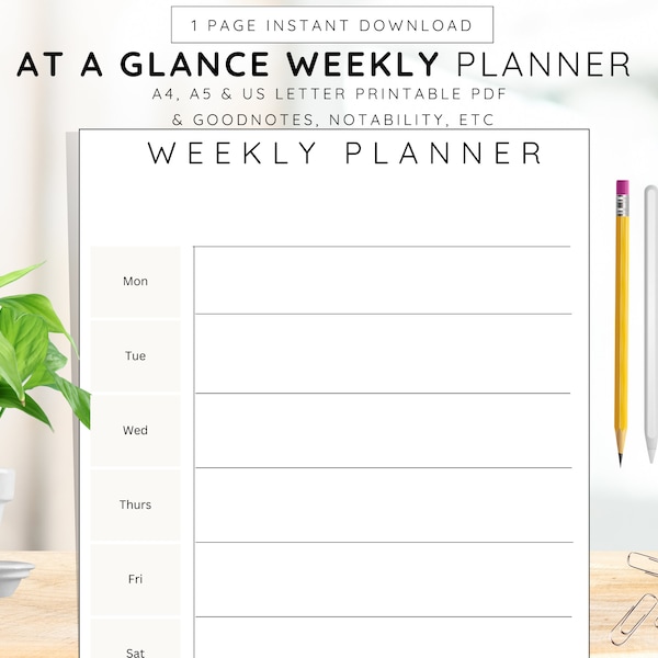 Weekly Planner, Digital Planner, Printable Planner, Daily Planner, ipad, GoodNotes, Notability, Digital Download, PDF