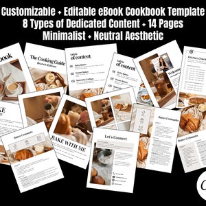 Customizable Editable eBook Cookbook Template | 8 Sections | 14 Pages | Minimalist Neutral Aesthetic | eBook Canva Template | eBook Recipes