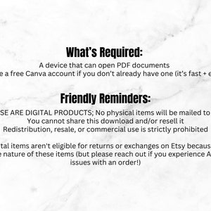 Pu&ograve; includere: Testo su uno sfondo bianco con il titolo "What's Required:" e un elenco di requisiti per l'utilizzo di prodotti digitali. Il testo include anche il titolo "Friendly Reminders:" e un elenco di promemoria sui prodotti digitali.