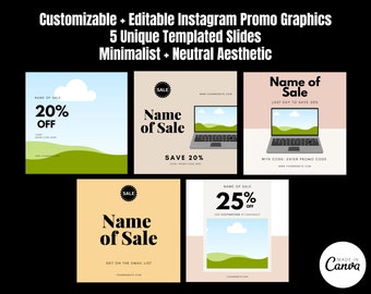 Customizable Editable Instagram Promo Graphics | 5 Unique Templated Slides | Minimalist Neutral Aesthetic | Canva Template | Social Media