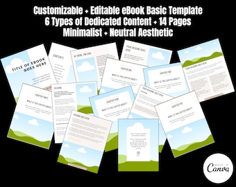 Customizable Editable eBook Basic Template | 6 Sections | 14 Pages | Minimalist Neutral Aesthetic | eBook Basic Book | eBook Canva Template