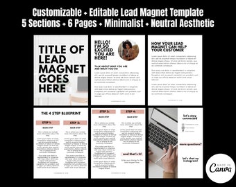 Customizable Editable Lead Magnet Template | 6 Pages | 5 Sections | Minimalist Neutral Aesthetic | Canva Template | Digital Marketing Sales