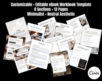 Anpassbare bearbeitbare eBook-Arbeitsmappe | 9 Abschnitte | 13 Seiten | Minimalistische neutrale Ästhetik | Business eBook | Canva Vorlage eBook