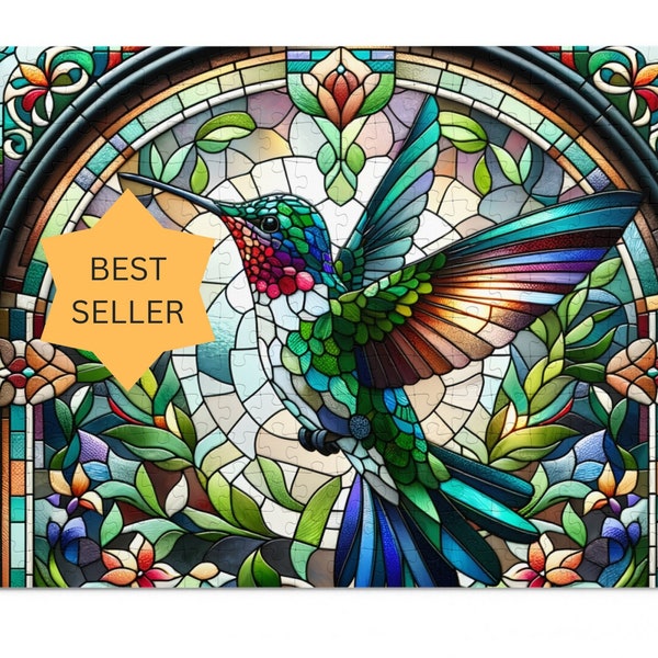 Stained Glass Hummingbird Jigsaw Puzzle, Family Puzzle, Bird Lover (30, 110, 252, 500,1000-Piece)